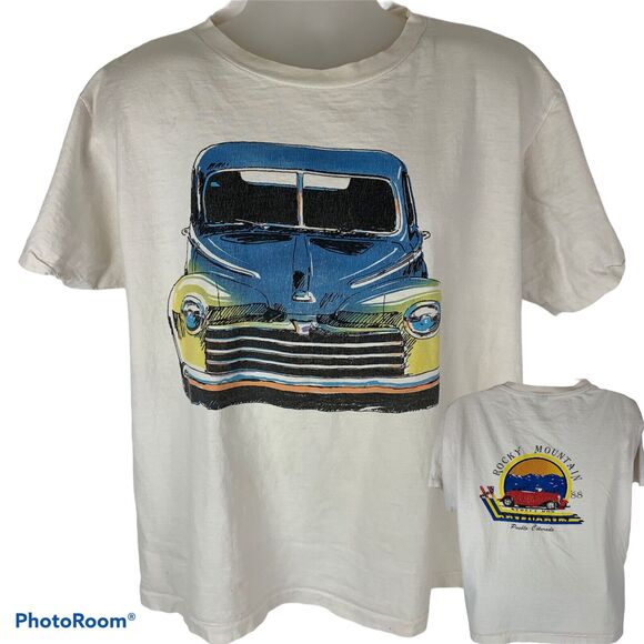 Vintage 80s  Rocky Mountain Street Rod Nationals T Shirt Mens XL X-Large White - Picture 1 of 9